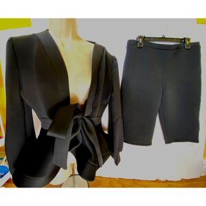 Black Fashion Nova 2-Piece Set Tie-Front Blazer High-Waisted Shorts XL Sexy Cute